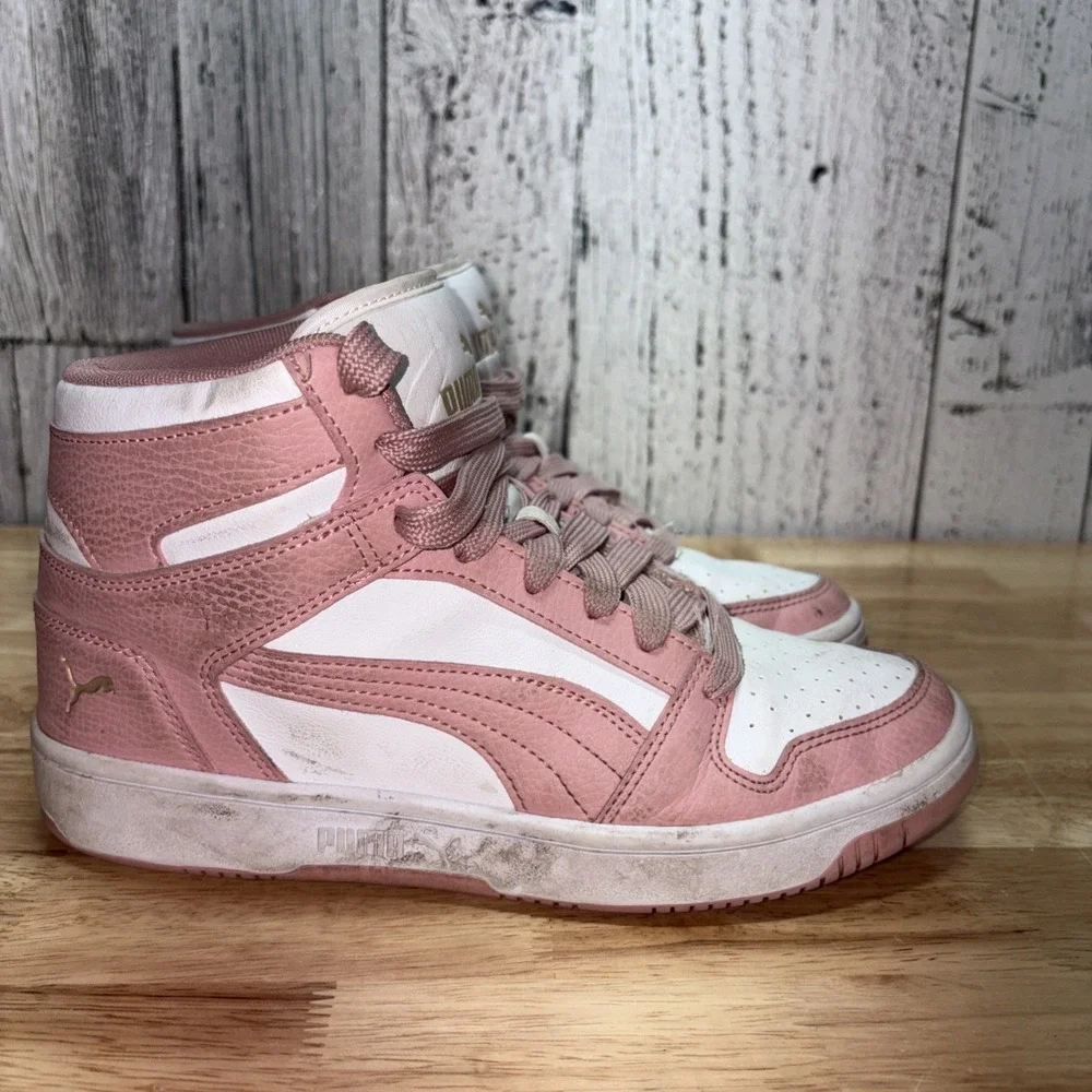 Puma Women's 7.5 High Top Sneakers Rebound Lay Up SL White Pink  Shoes